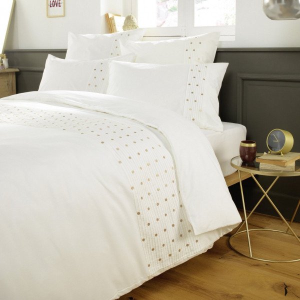puenting diseño Gracias Funda nórdica con bordados en algodón (260 cm) Agathe Blanco - Ropa de cama  - Eminza