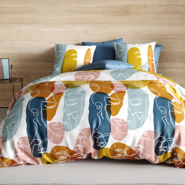 Funda Nórdica y dos fundas para almohada en algodón (260 cm) Paloma Multicolor