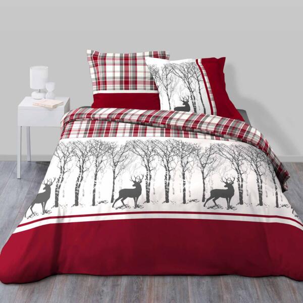 Funda Nórdica y dos fundas de almohada en algodón (240 cm) Hivernal Rojo