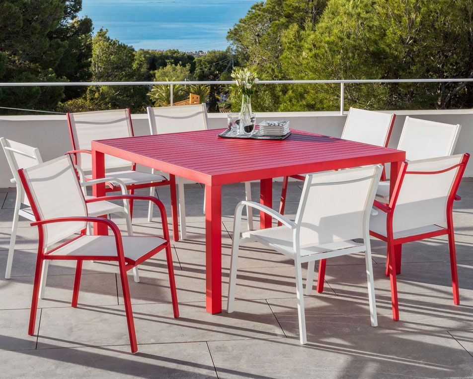 Table de jardin carré rouge Murano