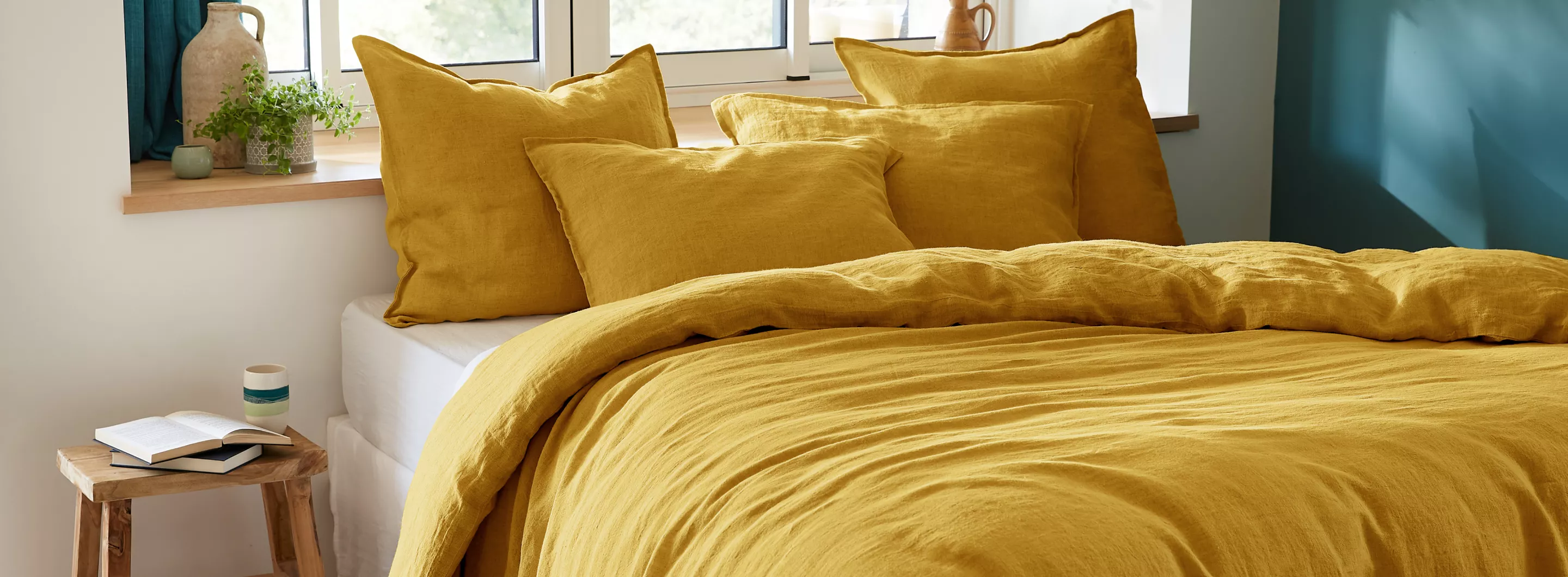 housse de couette en lin lavé jaune