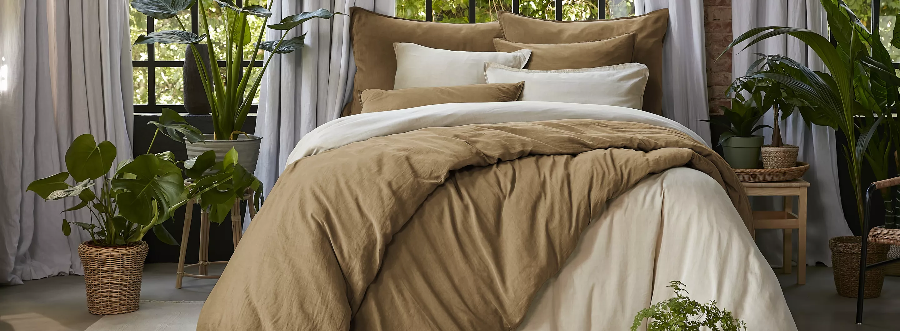 Funda nórdica de lyocell tencel en color camel y beige