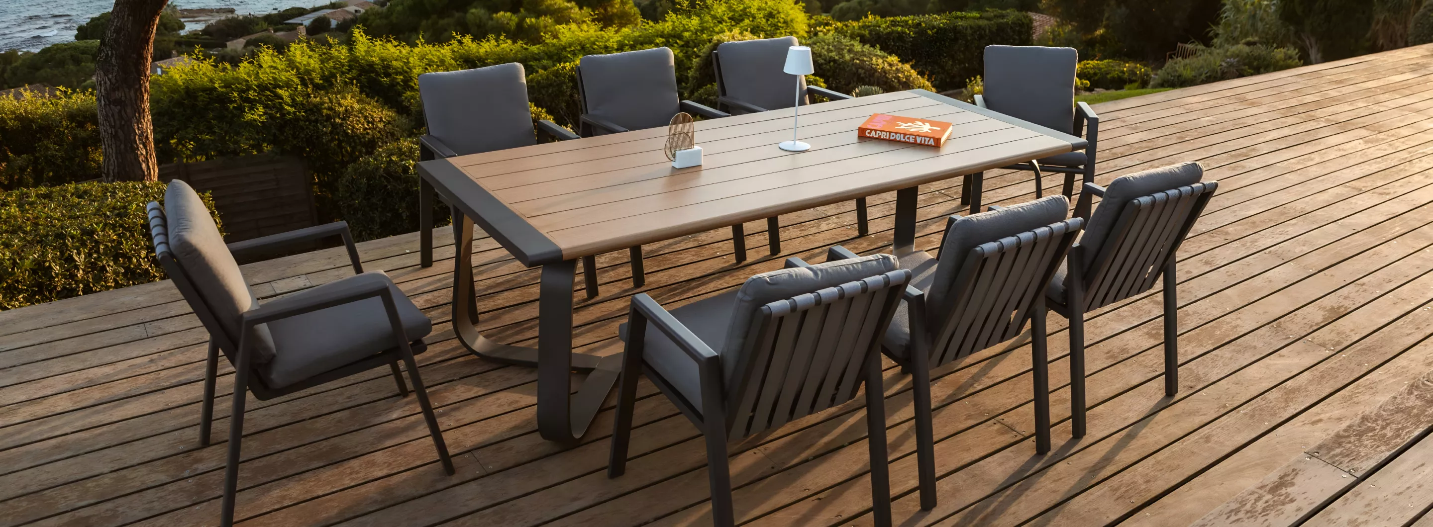 Gartentisch Aluminium Holz-Optik Anthrazitgrau