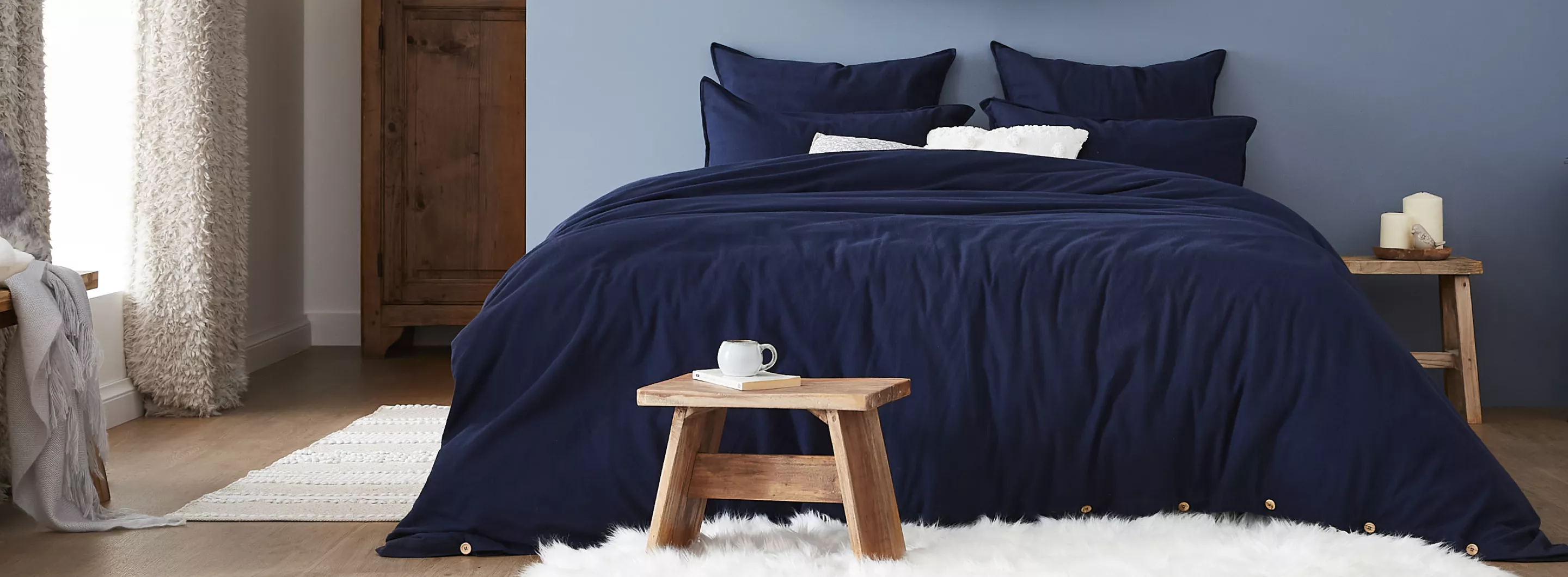 dynebetræk i flanell i natblå