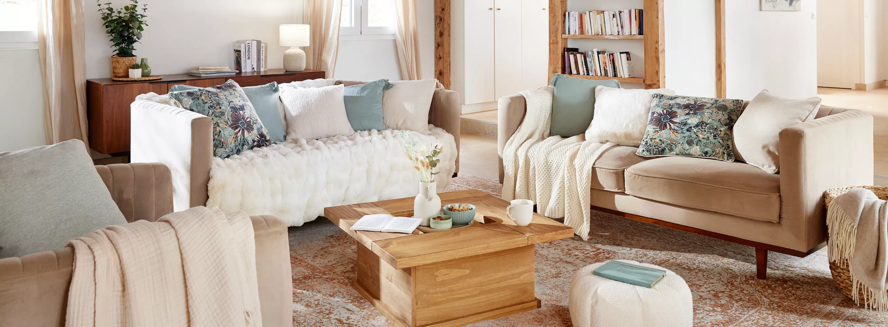 Cuscini e plaid cocooning verde eucalipto