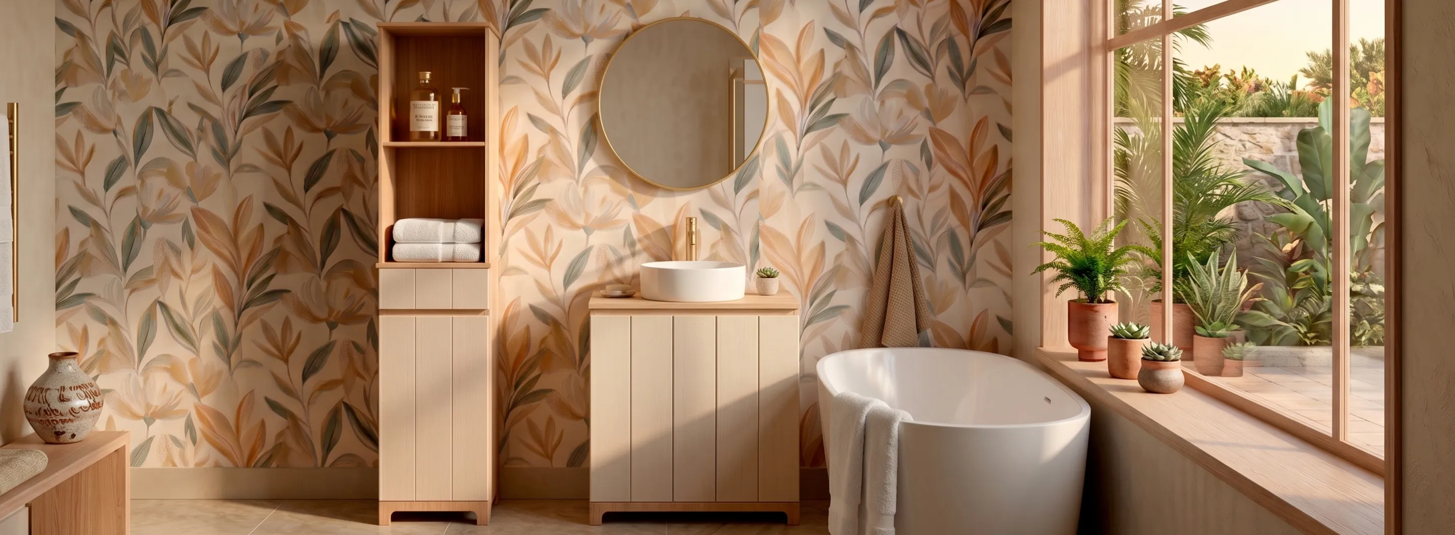 meubles de salle de bain en bois beige