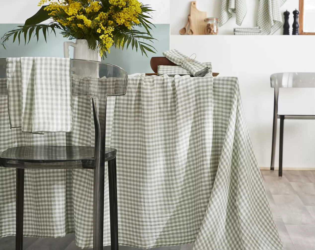 nappe en gaze de coton verte motifs vichy
