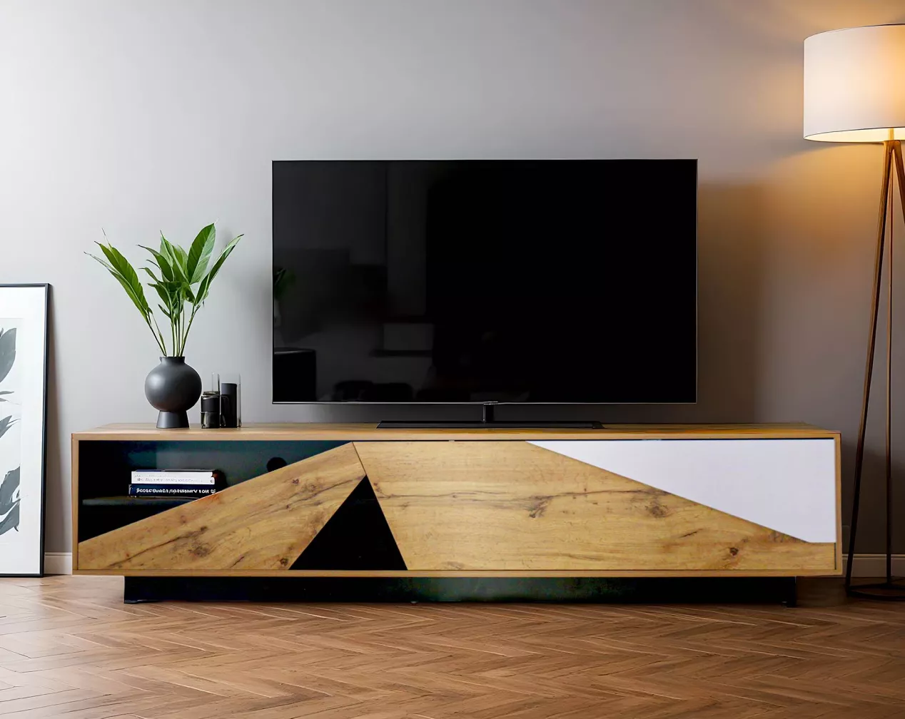 meuble tv design en bois noir et blanc