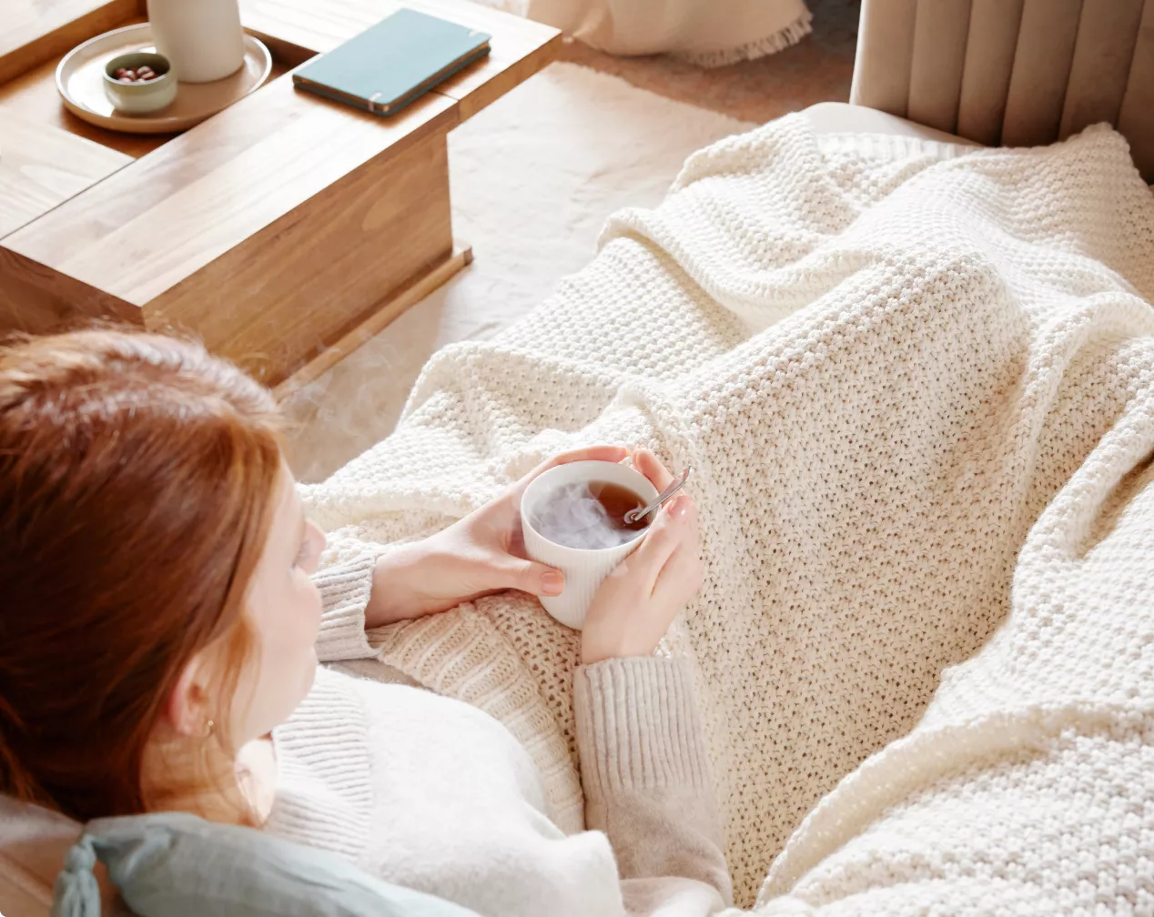 Plaid cocooning in maglia beige