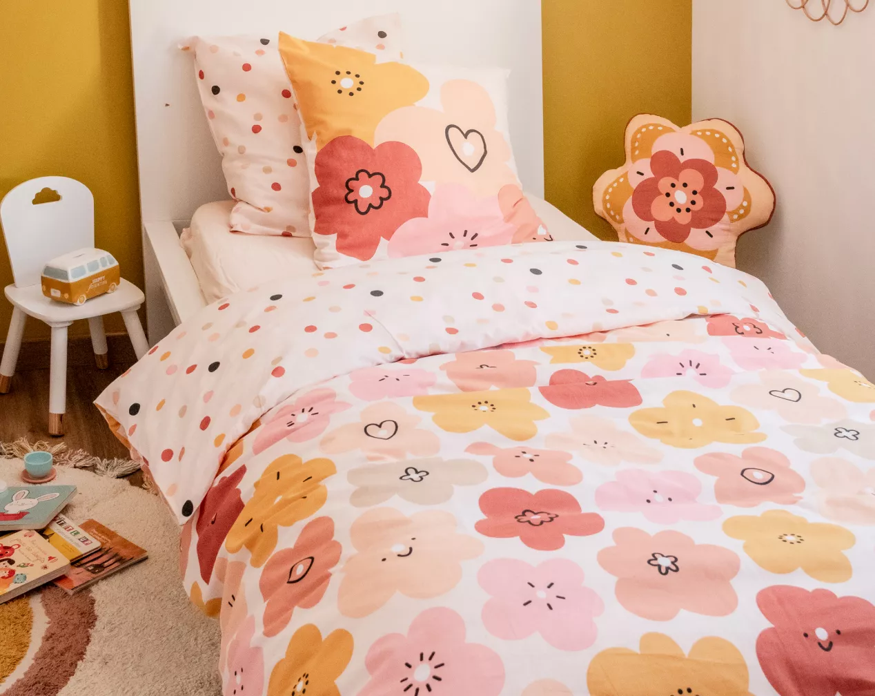 housse de couette enfant motifs fleuris roses