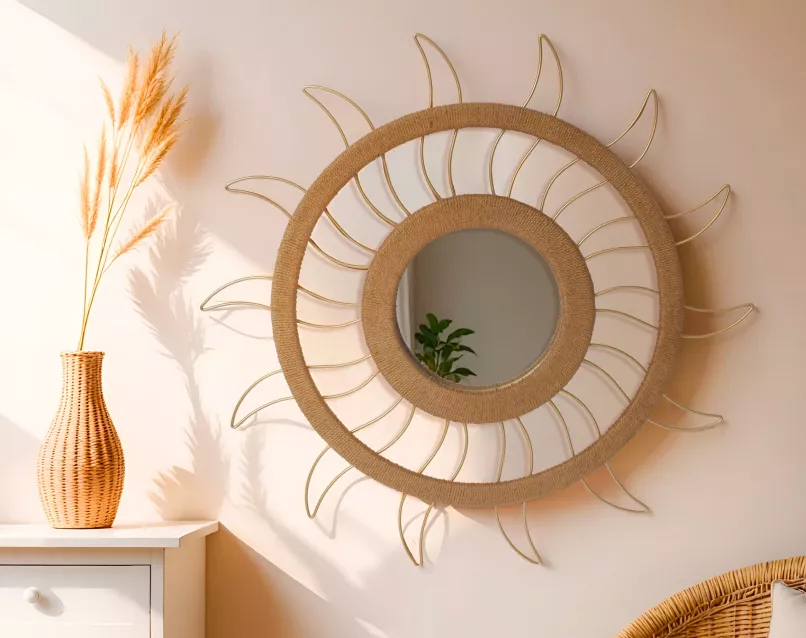 miroir soleil en corde et métal