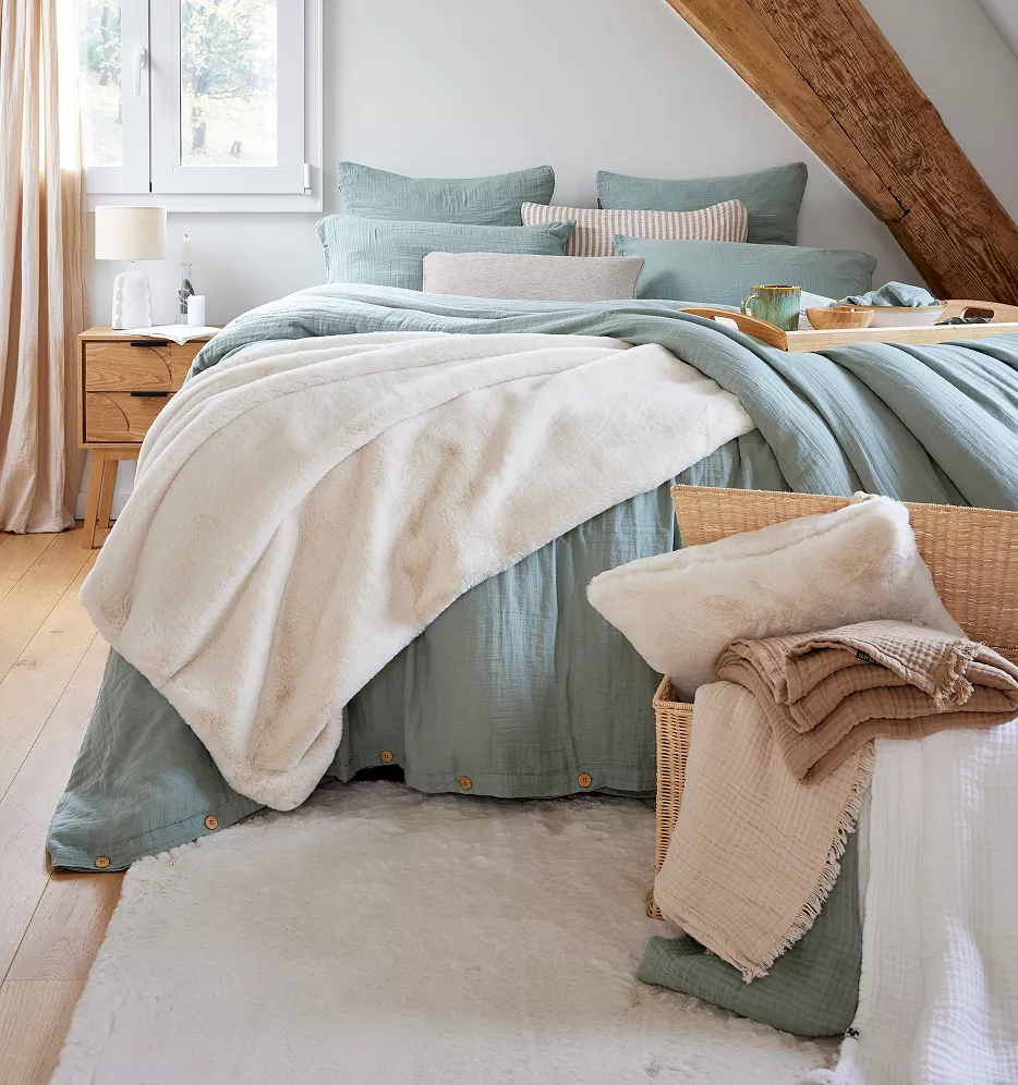 housse de couette en gaze de coton vert eucalyptus