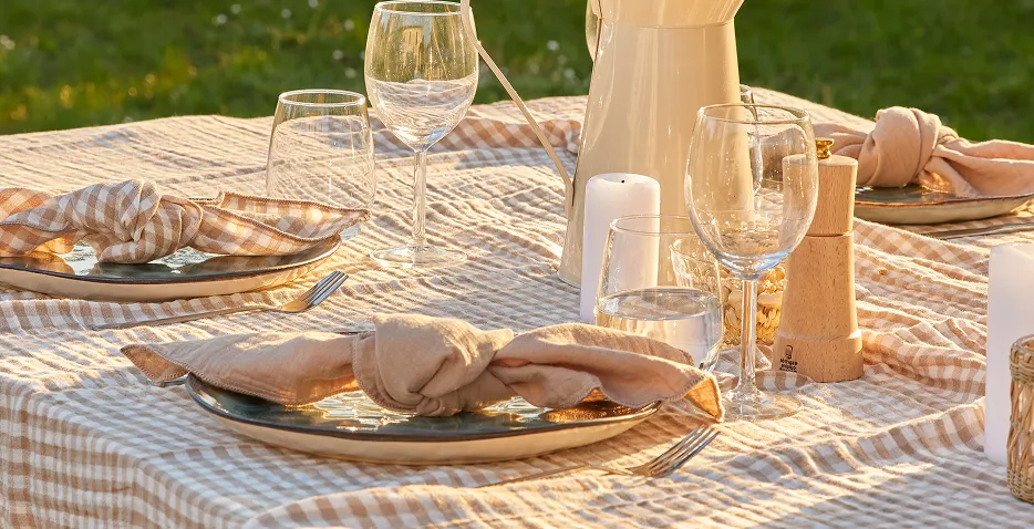 nappe et serviettes de table en gaze de coton beige