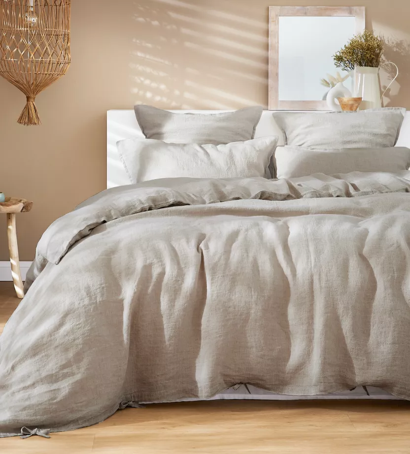 housse de couette unie en lin lavé beige