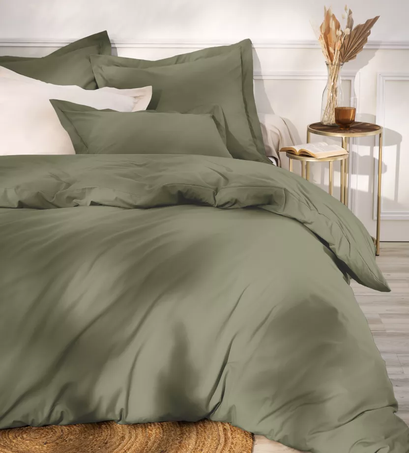 housse de couette unie en percale de coton verte