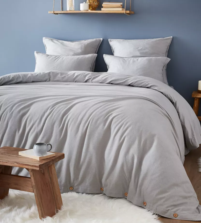 housse de couette unie en flanelle de coton grise