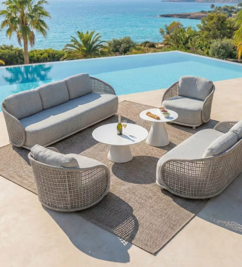 salotto da giardino effetto rattan grigio