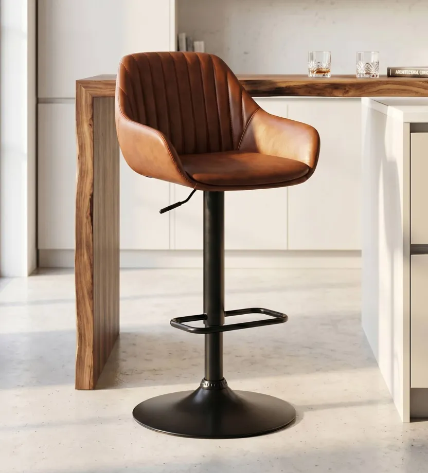 tabouret haut imitation cuir marron