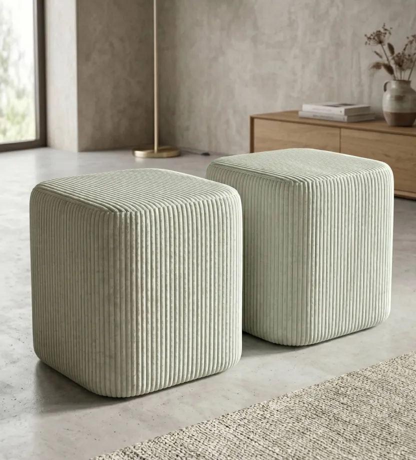 poufs en velours vert eucalyptus