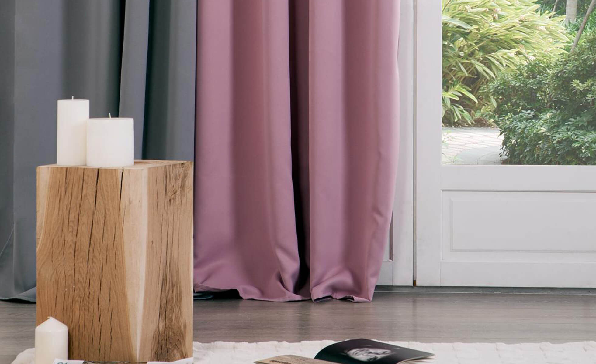tenda oscurante grigio e rosa