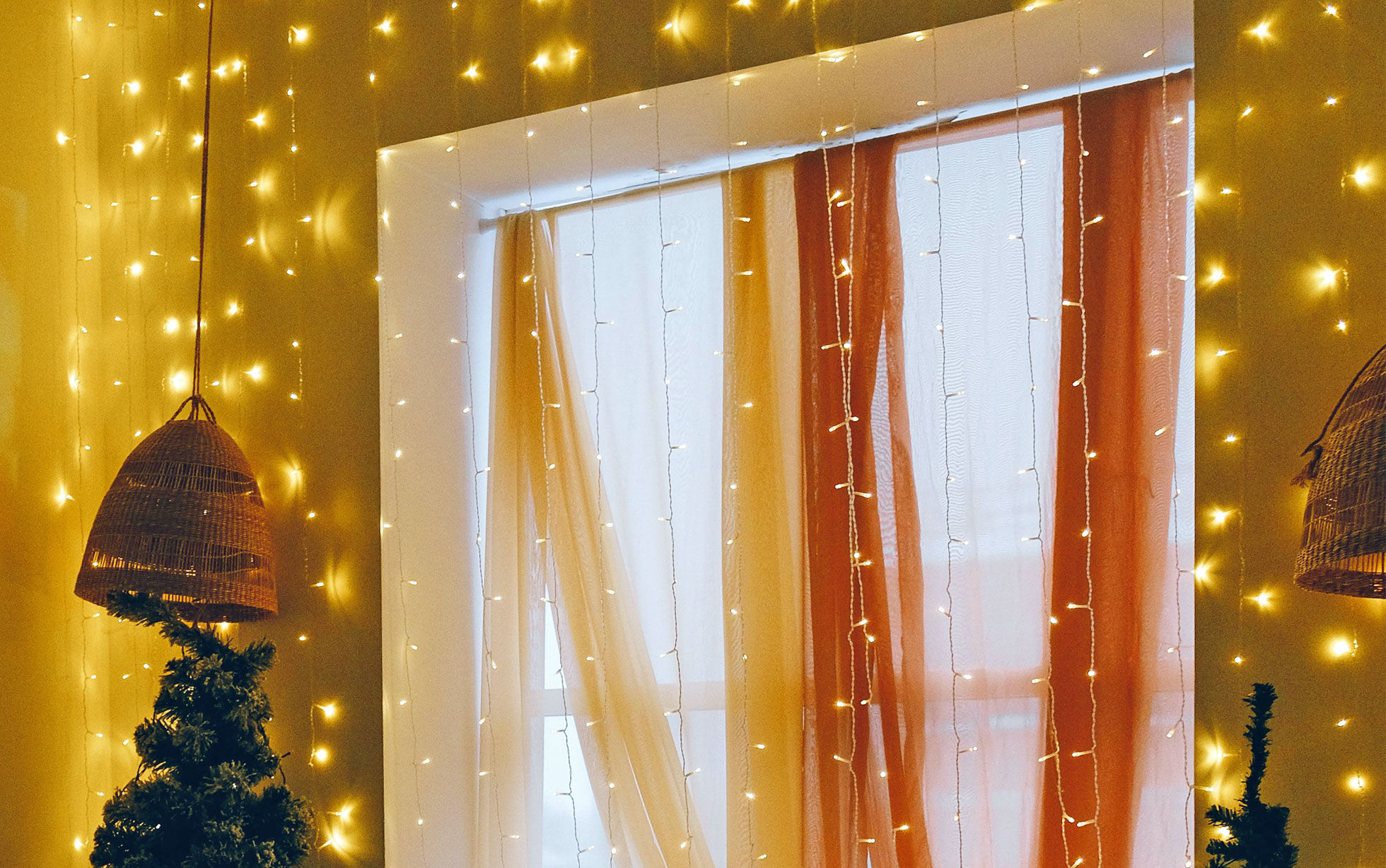 rideau lumineux devant fenêtre
