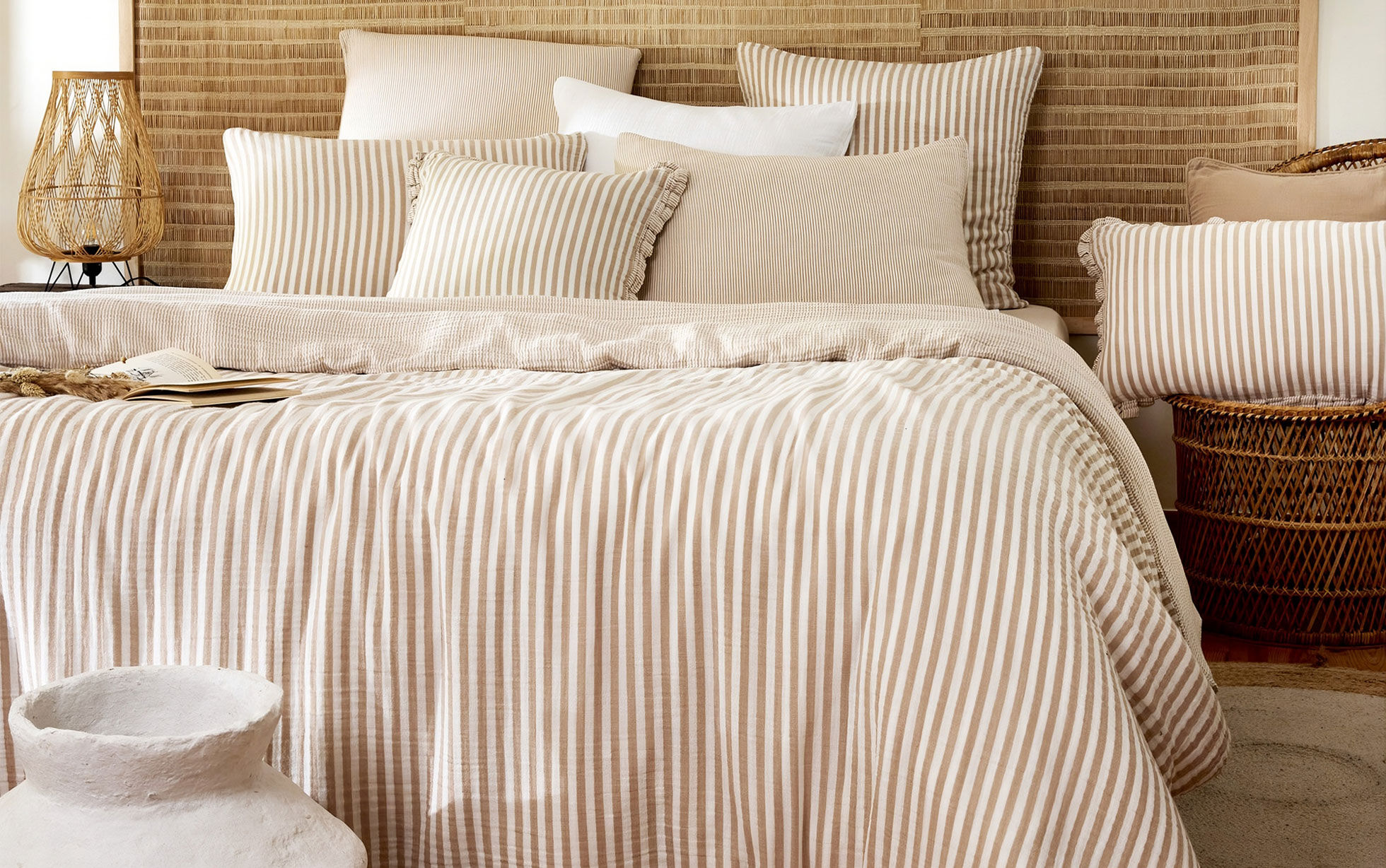 housse de couette à rayures beige