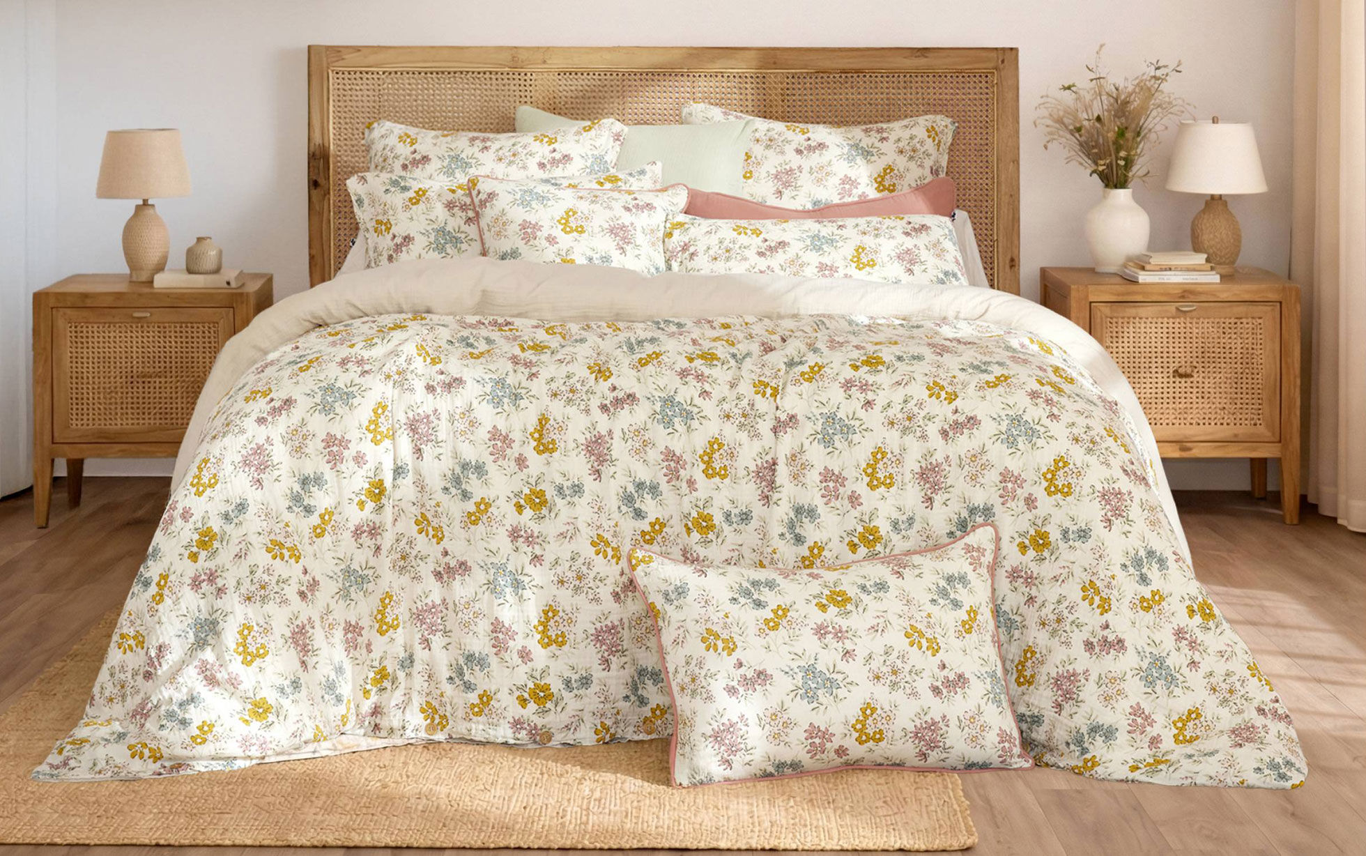 housse de couette motifs fleuris pastels