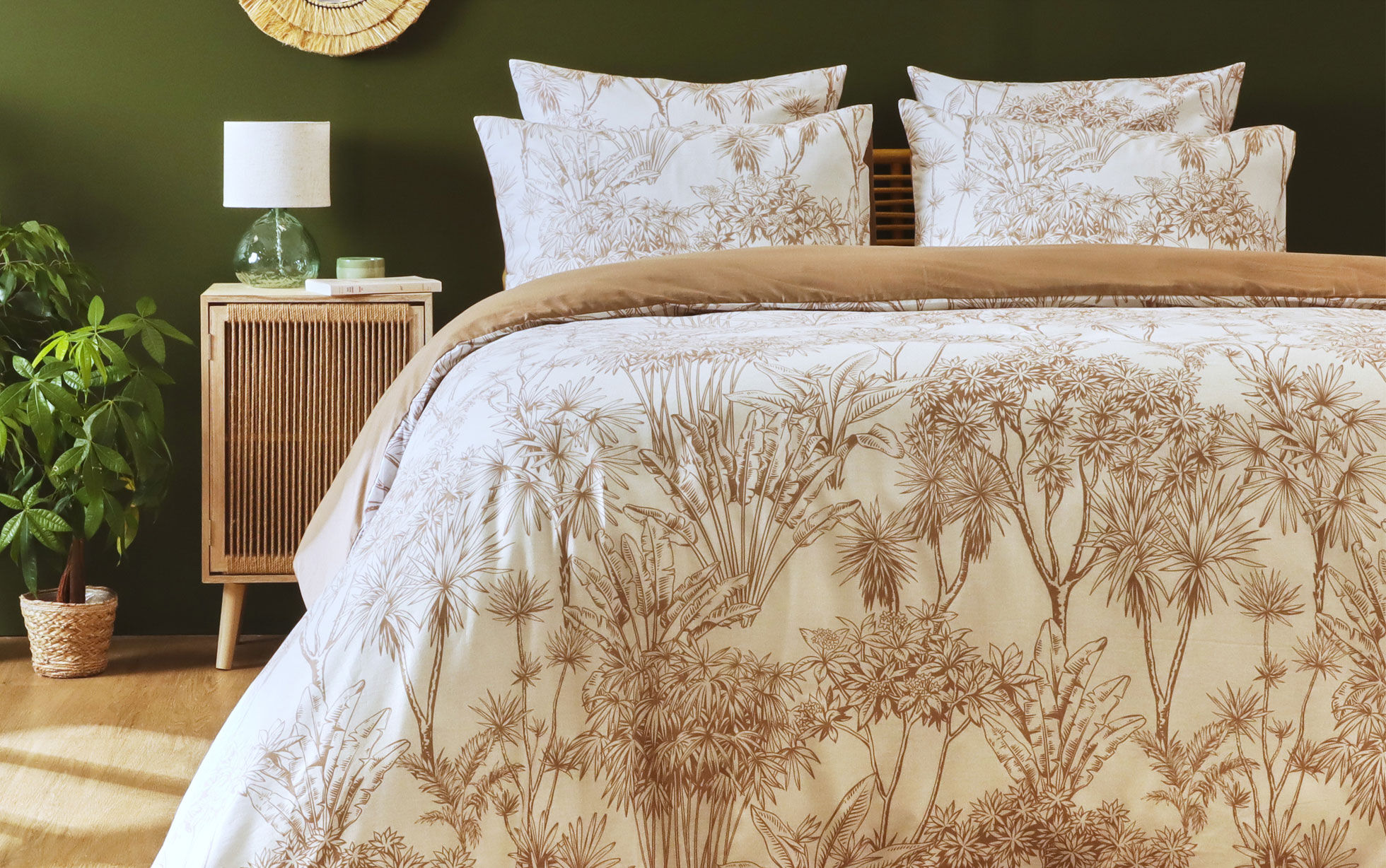 housse de couette à motifs botaniques beige