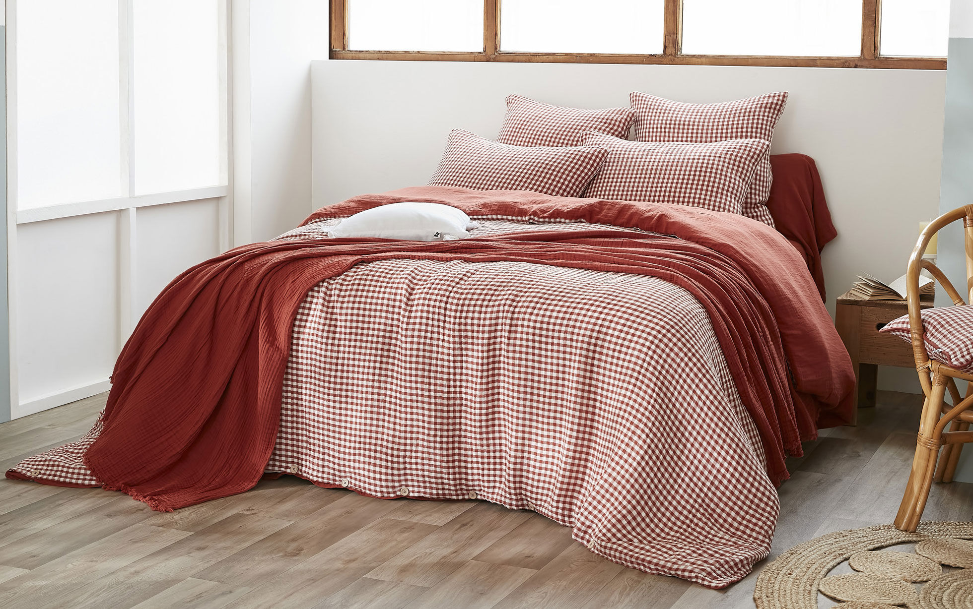 housse de couette à motifs vichy terracotta