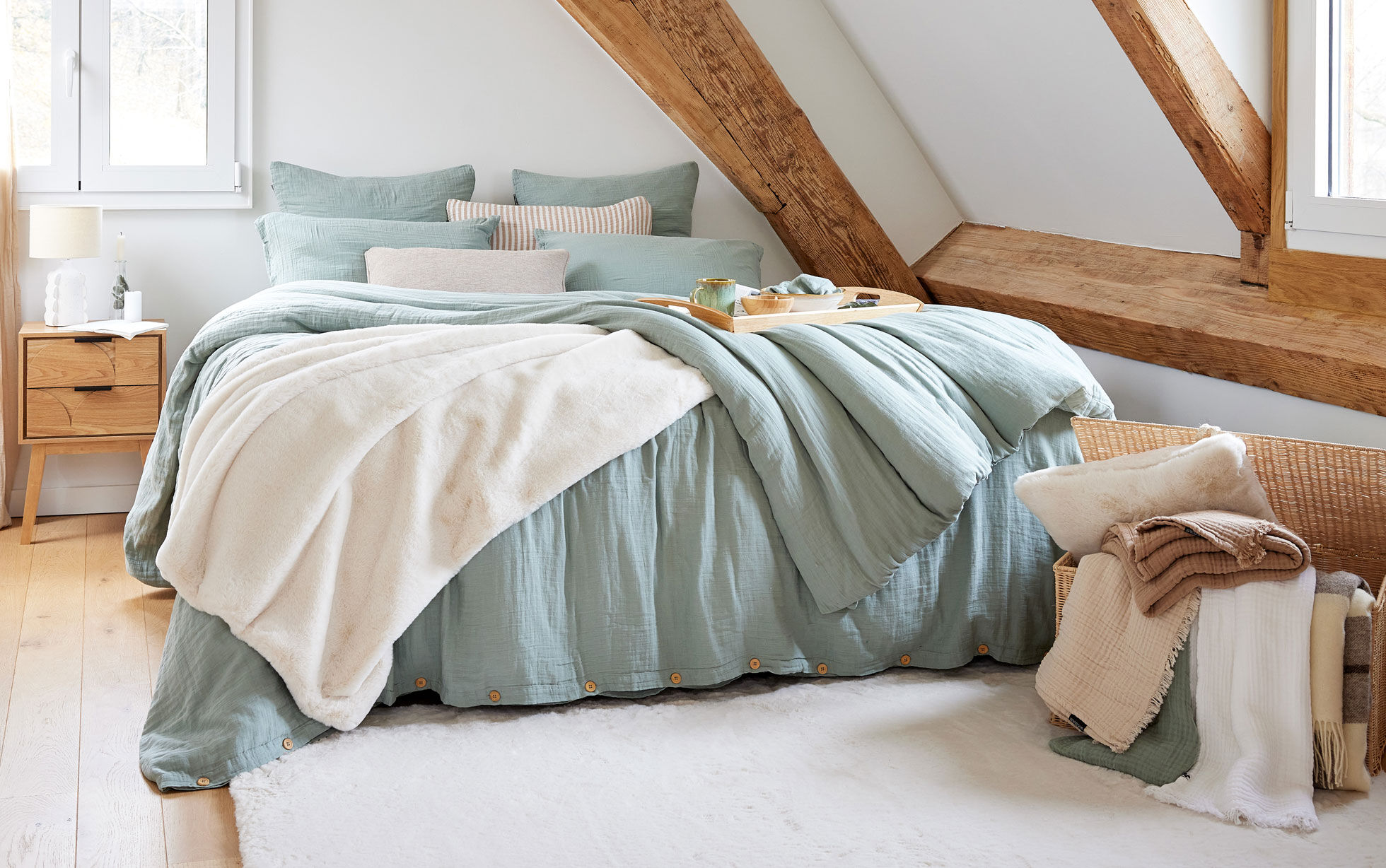 linge de lit gaze de coton vert eucalyptus