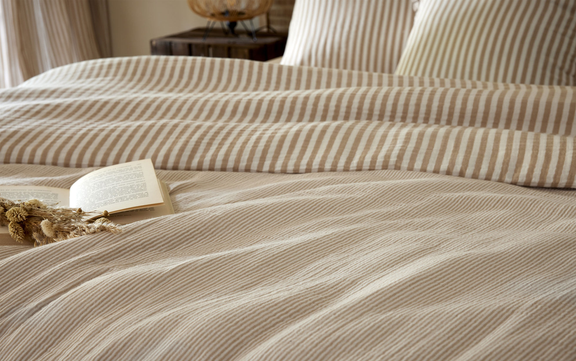 housse de couette rayures beige