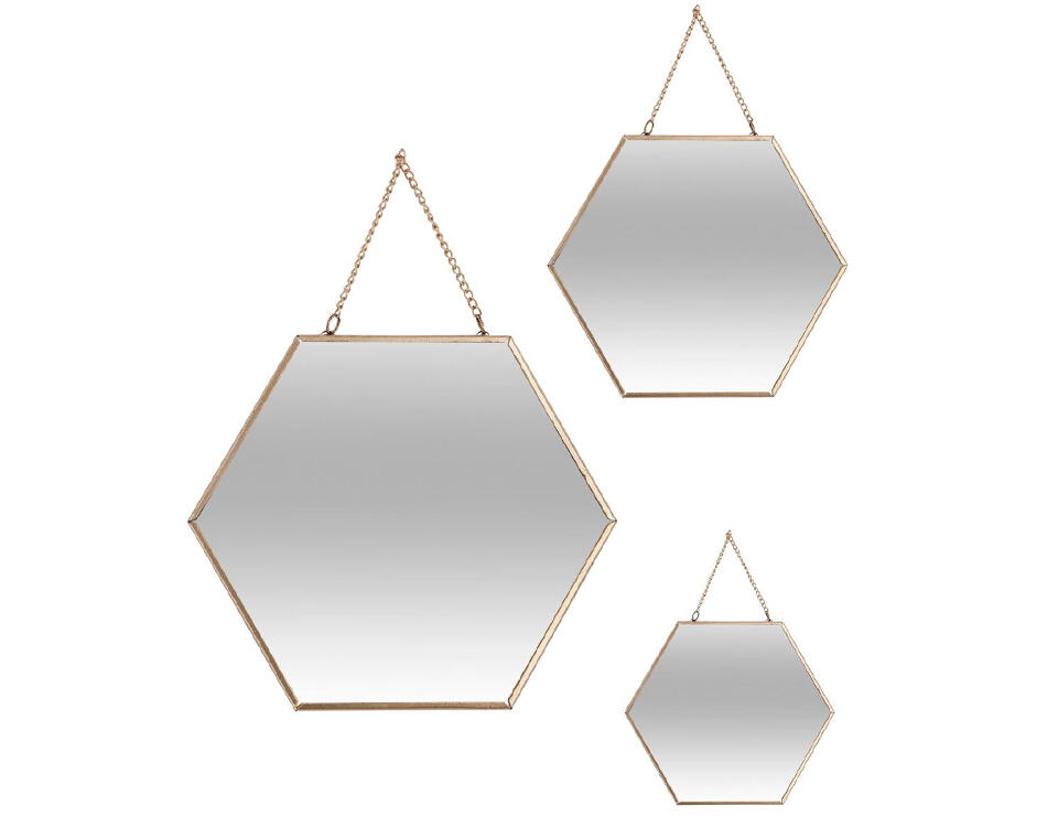 miroir métal doré hexagone