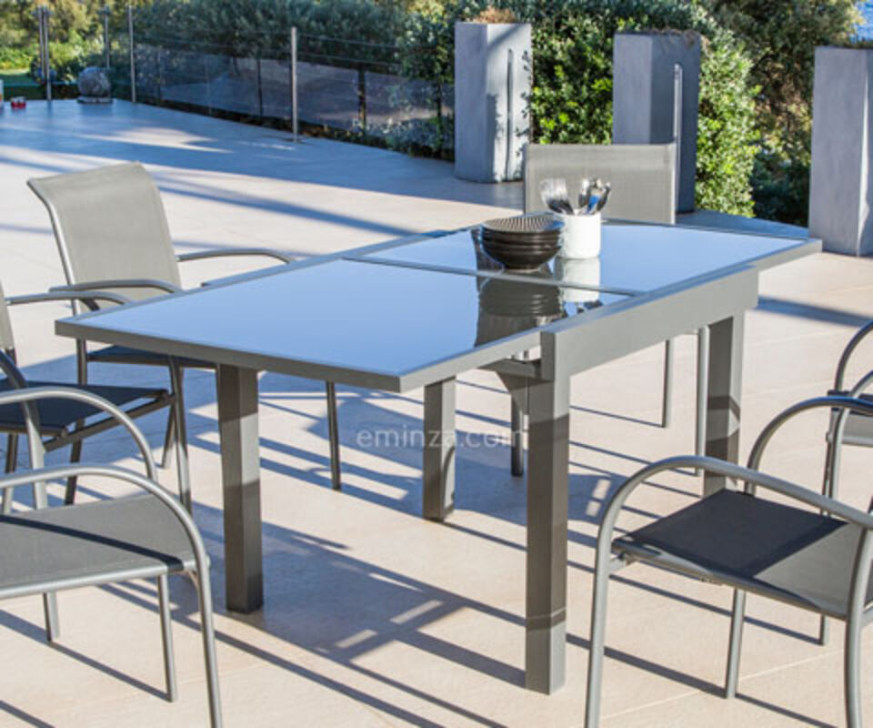 Table de jardin alu et et verre trempé