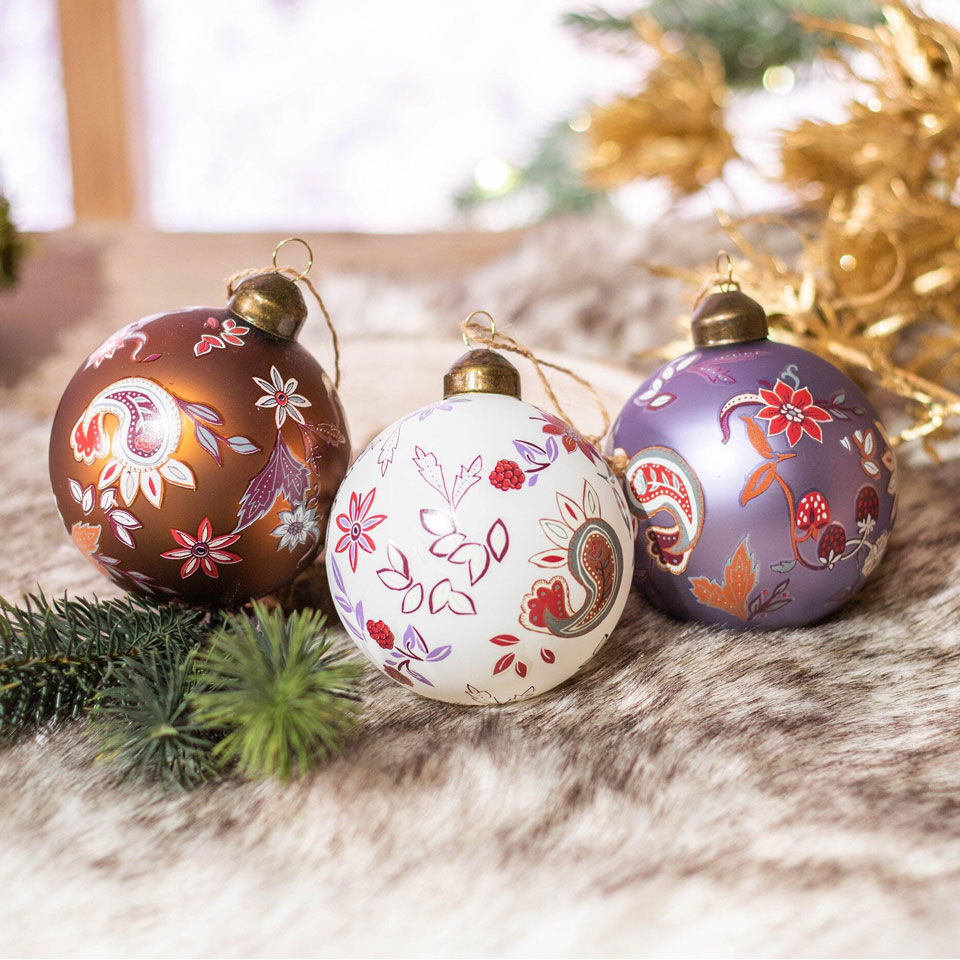 Lot De 6 Boules De Noël Floquées Rouges 6 Cm - Décorations à Suspendre Pour Sapin, Guirlande Ou Déco Festive - Velours Doux, Boucle Incluse