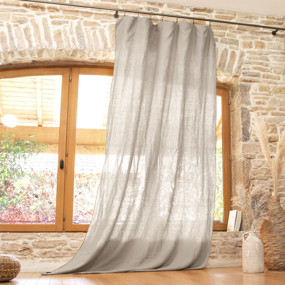 Tenda con clip in lino lavato beige