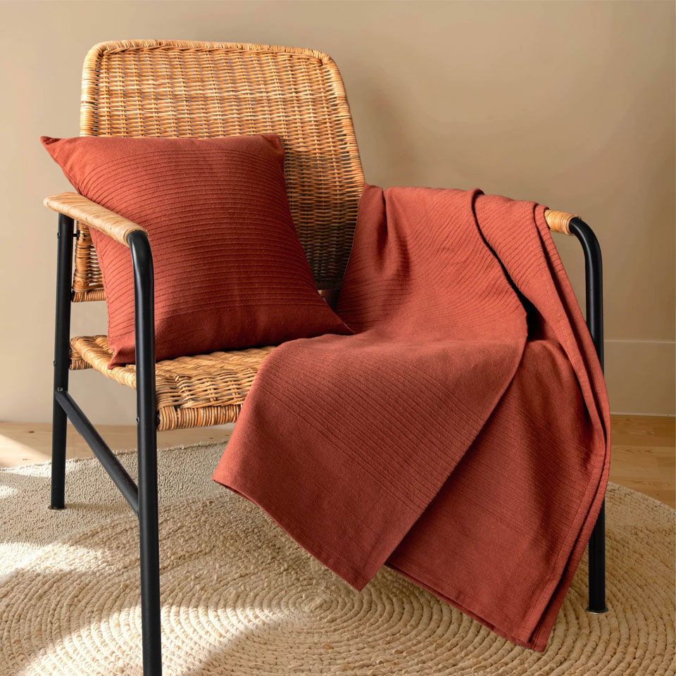 plaid léger uni en coton tissé terracotta