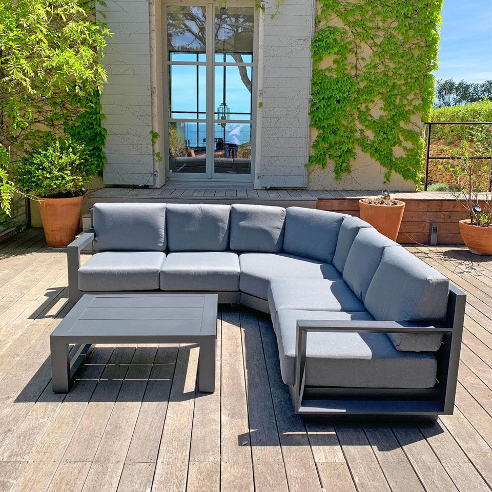 salon de jardin d'angle contemporain en aluminium gris anthracite