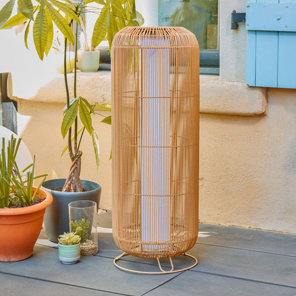 lanterne de jardin solaire en corde pvc beige