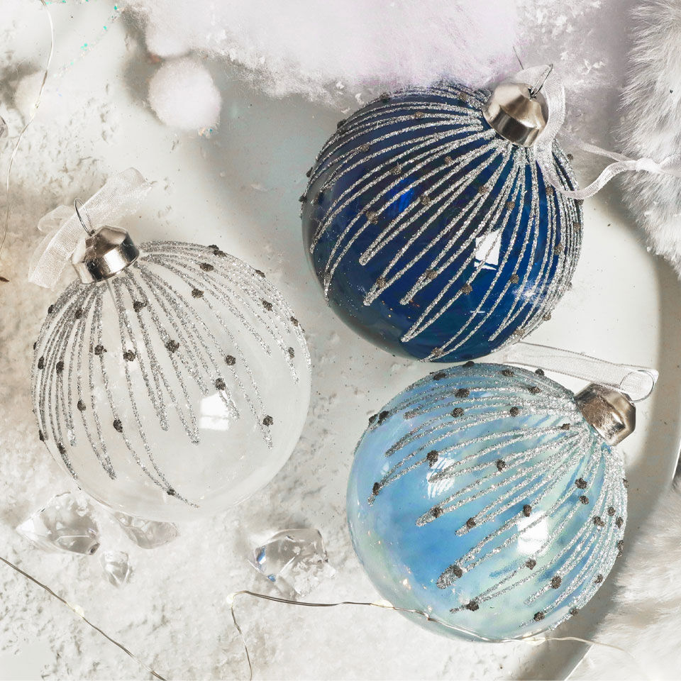 bolas de navidad de purpurina azul