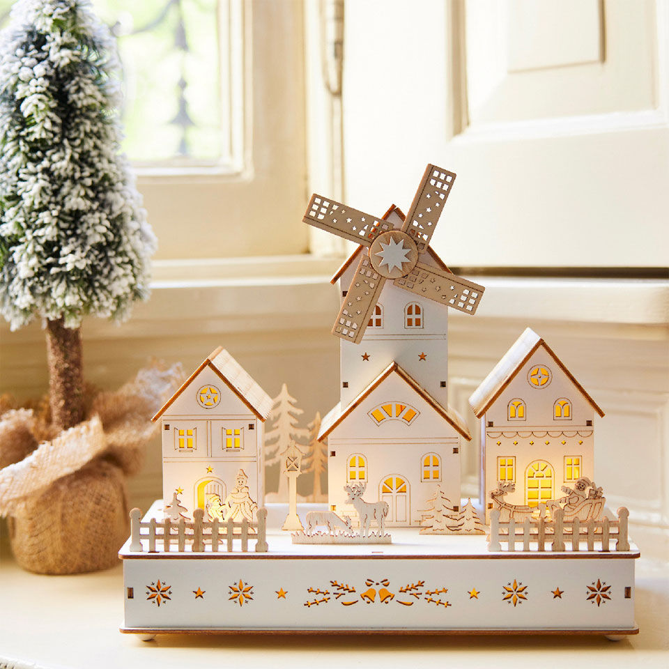 villaggio natalizio luminoso in legno moulin