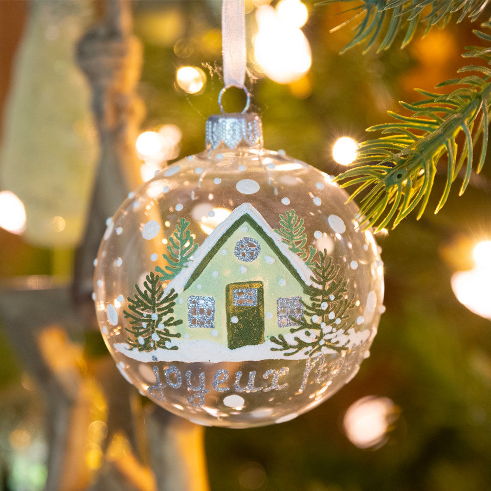 boule personnalisée en verre message joyeux noel
