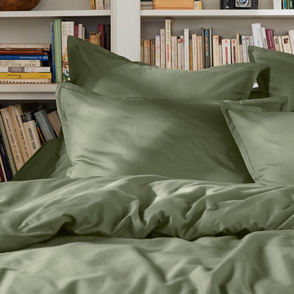 housse de couette et taies d'oreillers en percale de coton vert romarin