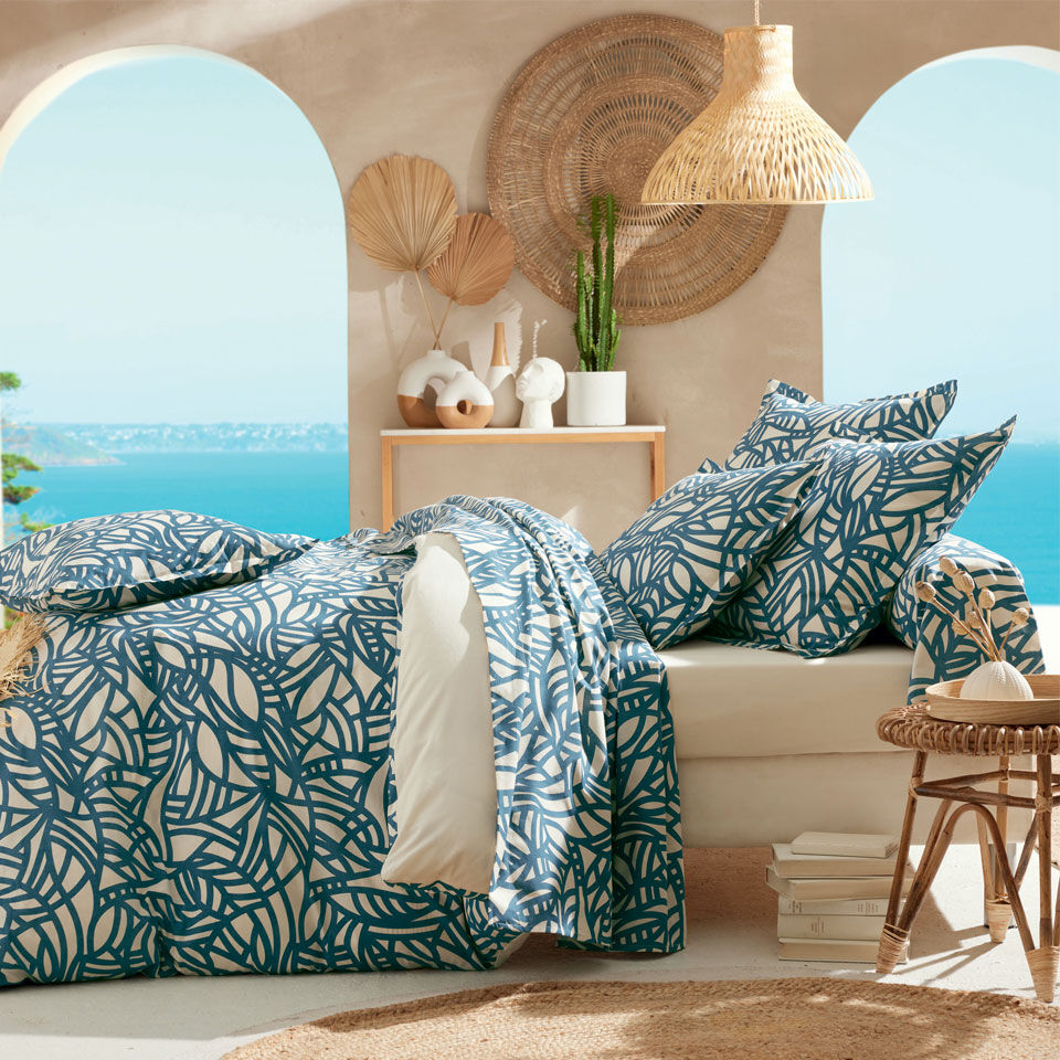 housse de couette en coton lavé bleu