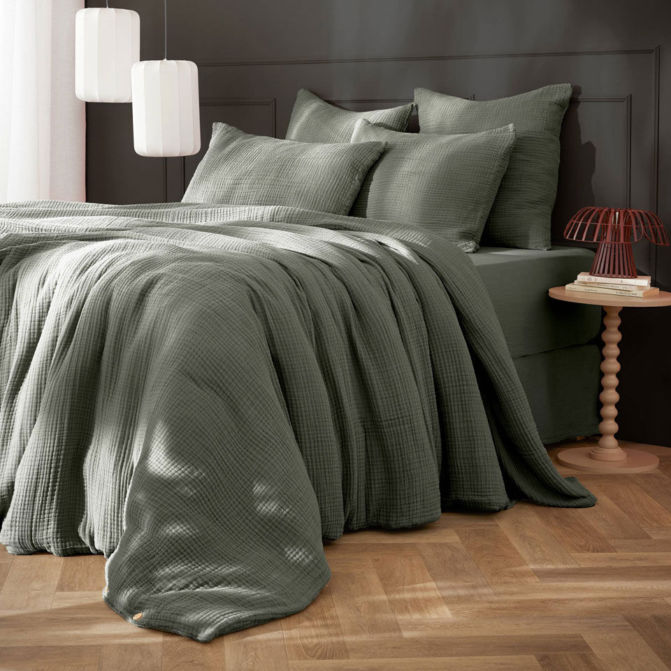 housse de couette en gaze de coton vert romarin