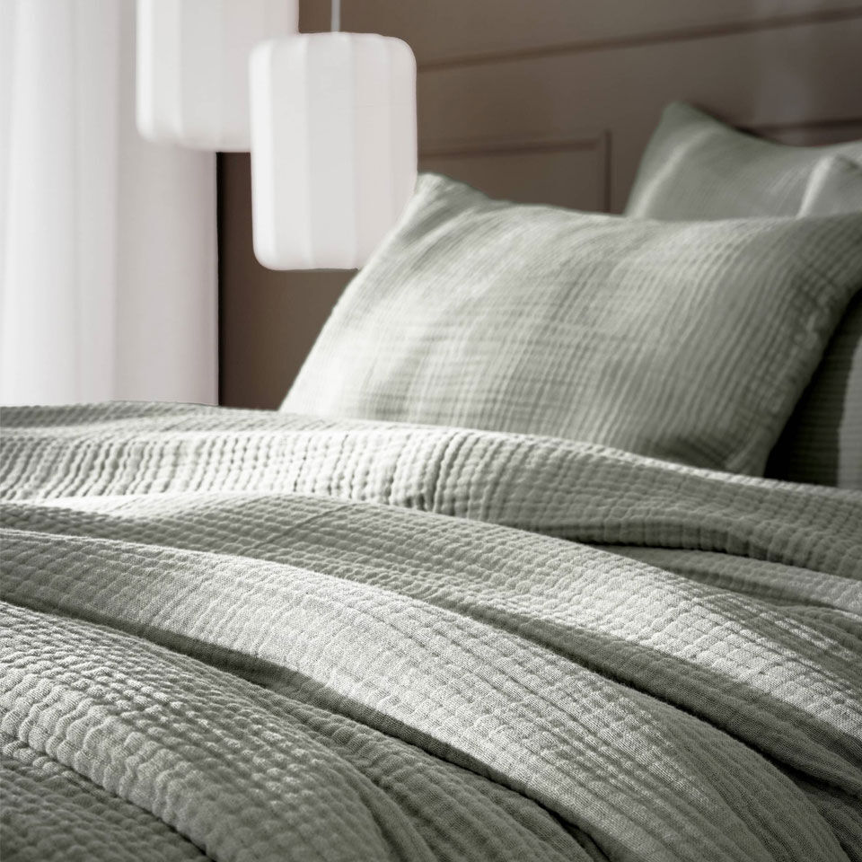 zoom taie d'oreiller en gaze de coton vert romarin