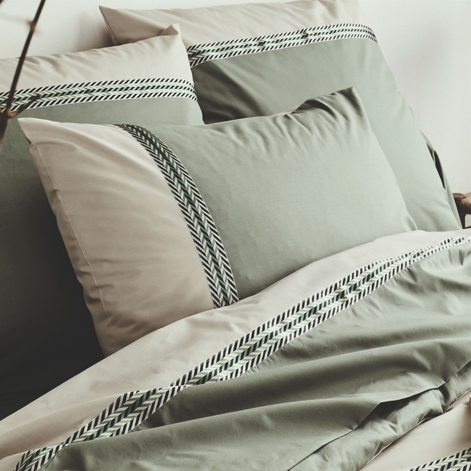taie d'oreiller en percale de coton vert kaki