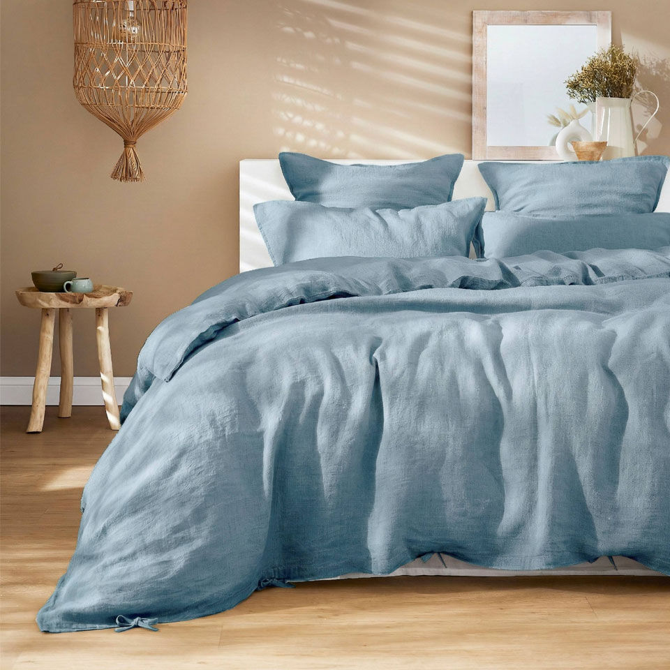 housse de couette lin lavé bleu ciel