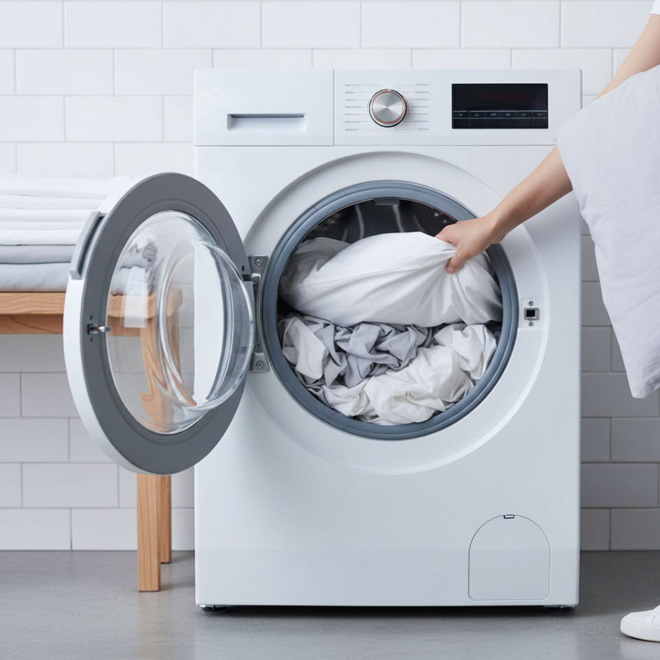 linge de lit dans une machine a laver