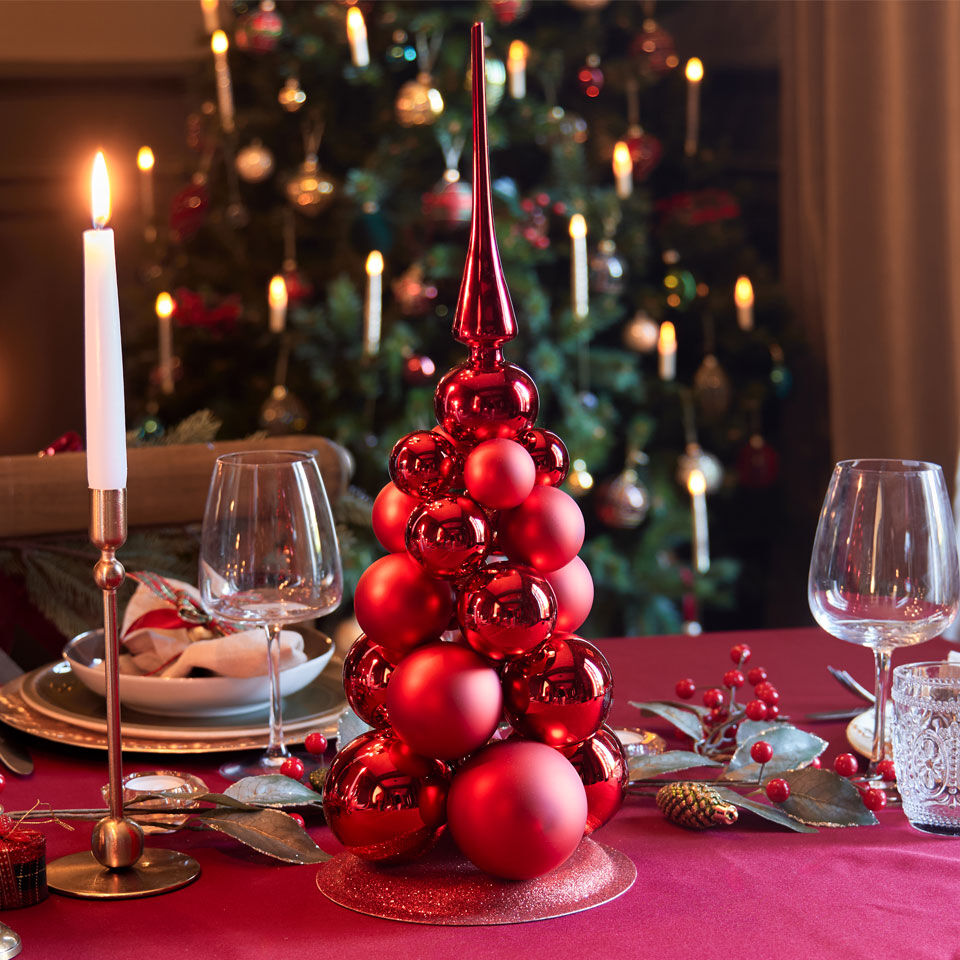 déco de table à poser boules de noël rouges