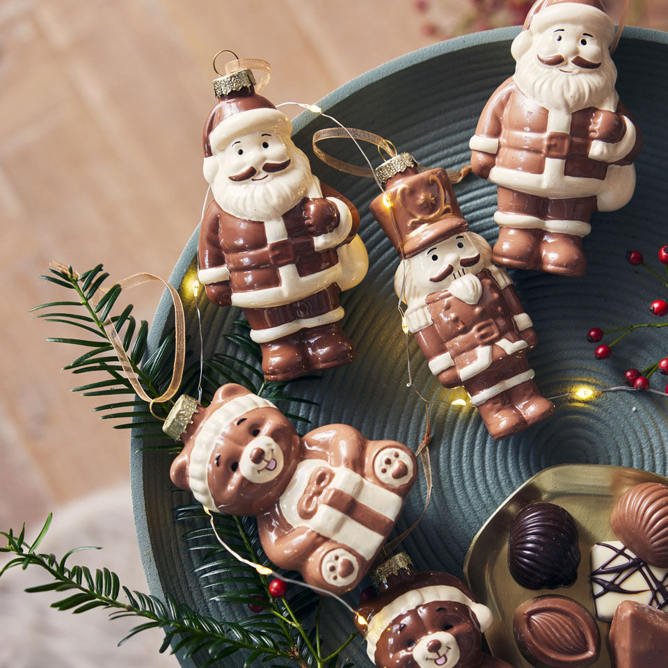 personnages noël à suspendre tons chocolat